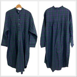 Lanz of Salzburg Flannel Nightgown Women’s Large Green Blue Plaid Nightshirt